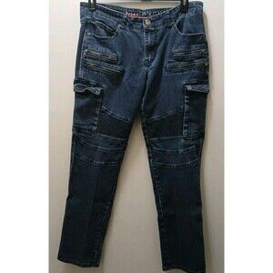 Denim House Mens Dark Wash Biker/Cargo Denim Jeans Zipper 32-32 *Rare*